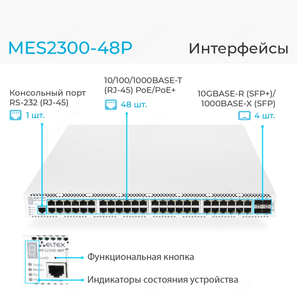 MES2300-48P Eltex | Коммутатор доступа 48 портов PoE+, 4 порта 10G