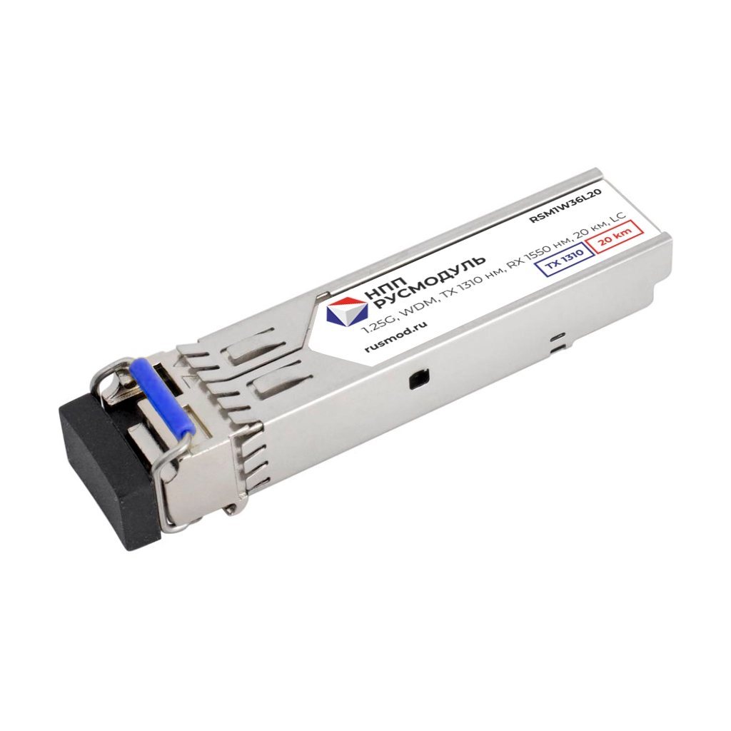SFP модуль, 1.25G, WDM, TX 1310 нм, RX 1550 нм, 20 км, LC, RSM1W36L20