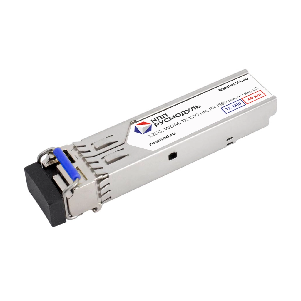 SFP модуль, 1.25G, WDM, TX 1310 нм, RX 1550 нм, 40 км, LC, RSM1W36L40