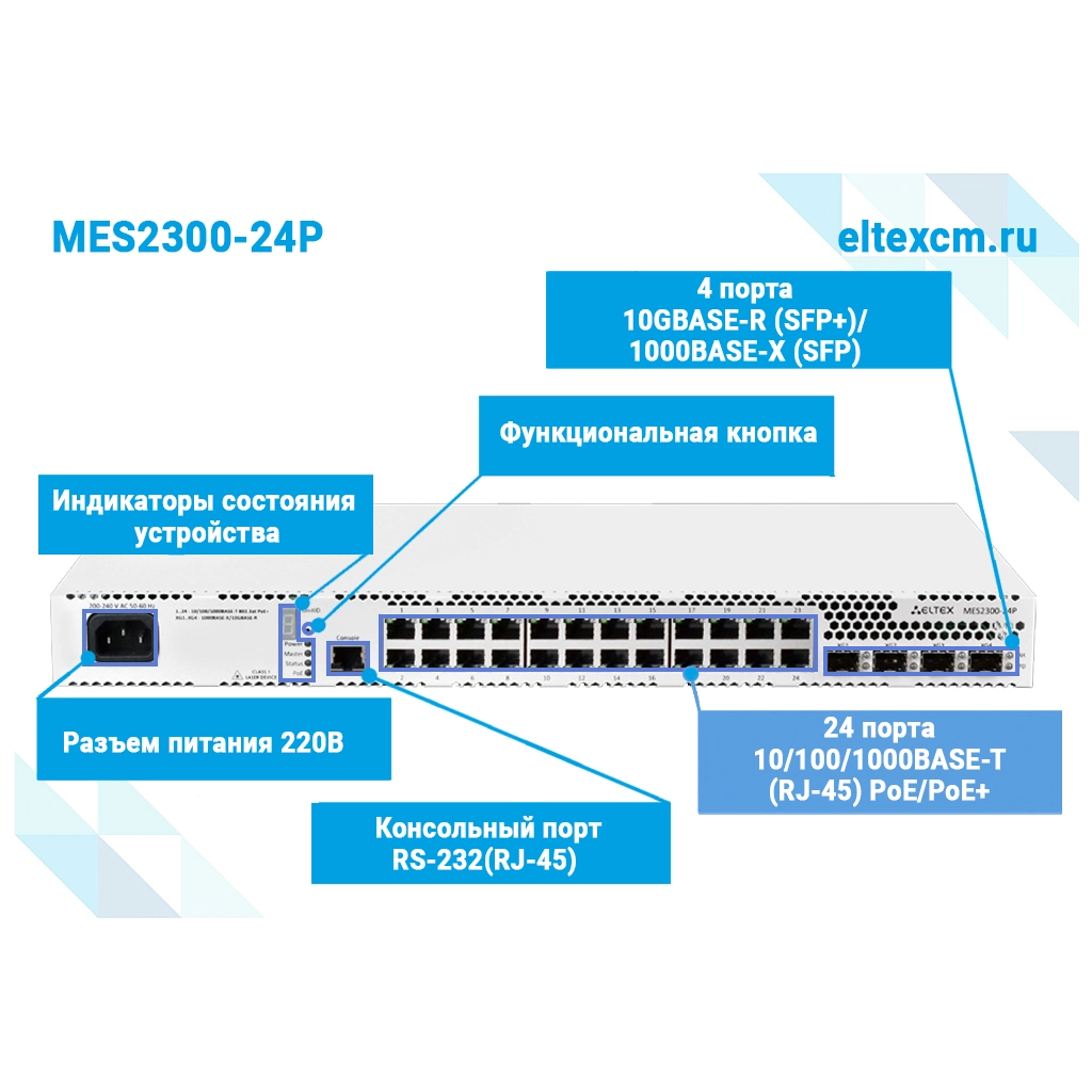 MES2300-24P Eltex | Коммутатор доступа 24 порта 1G PoE, 4 порта 10G
