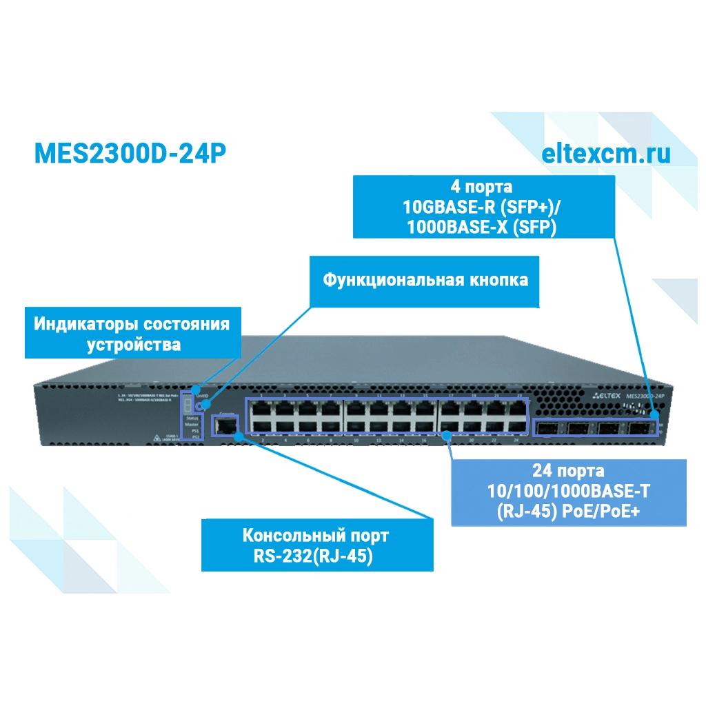 MES2300D-24P Eltex | Коммутатор 24 порта PoE+, 4 порта 10G