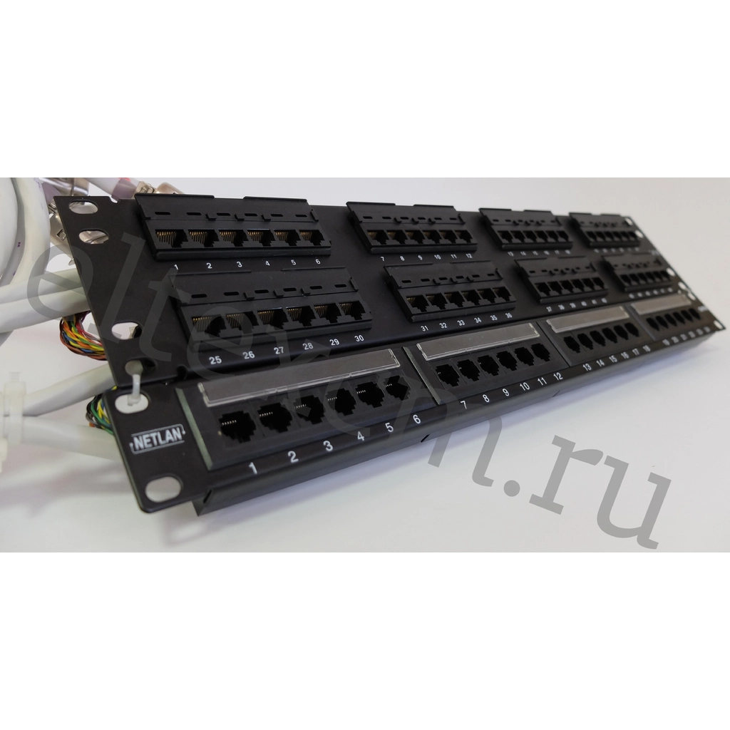 Расшитая патч-панель 19" (3U) для TAU-72.IP, 72 порта, 4 разъема CENC-36, 2 метра