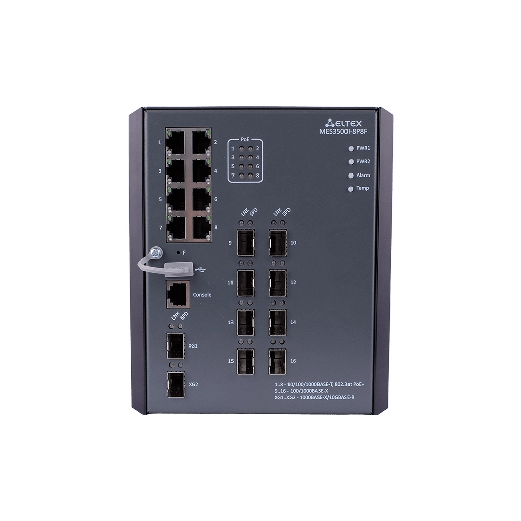MES3500I-8P8F Eltex | Промышленный коммутатор 8 портов 1G PoE/PoE+, 8 портов 1G SFP и 2 порта 10G SFP+