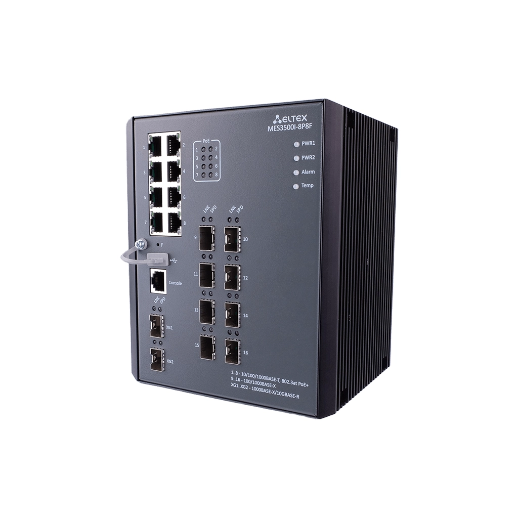 MES3500I-8P8F Eltex | Промышленный коммутатор 8 портов 1G PoE/PoE+, 8 портов 1G SFP и 2 порта 10G SFP+