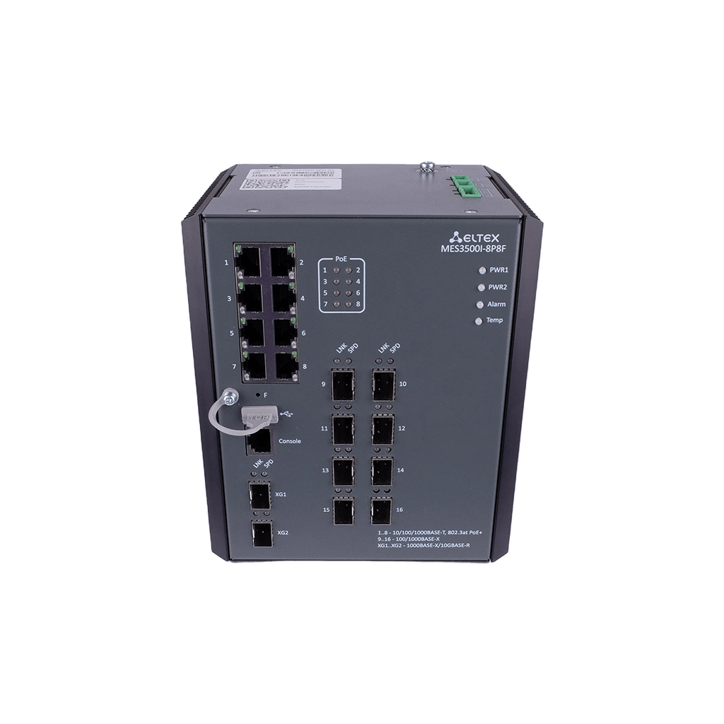 MES3500I-8P8F Eltex | Промышленный коммутатор 8 портов 1G PoE/PoE+, 8 портов 1G SFP и 2 порта 10G SFP+
