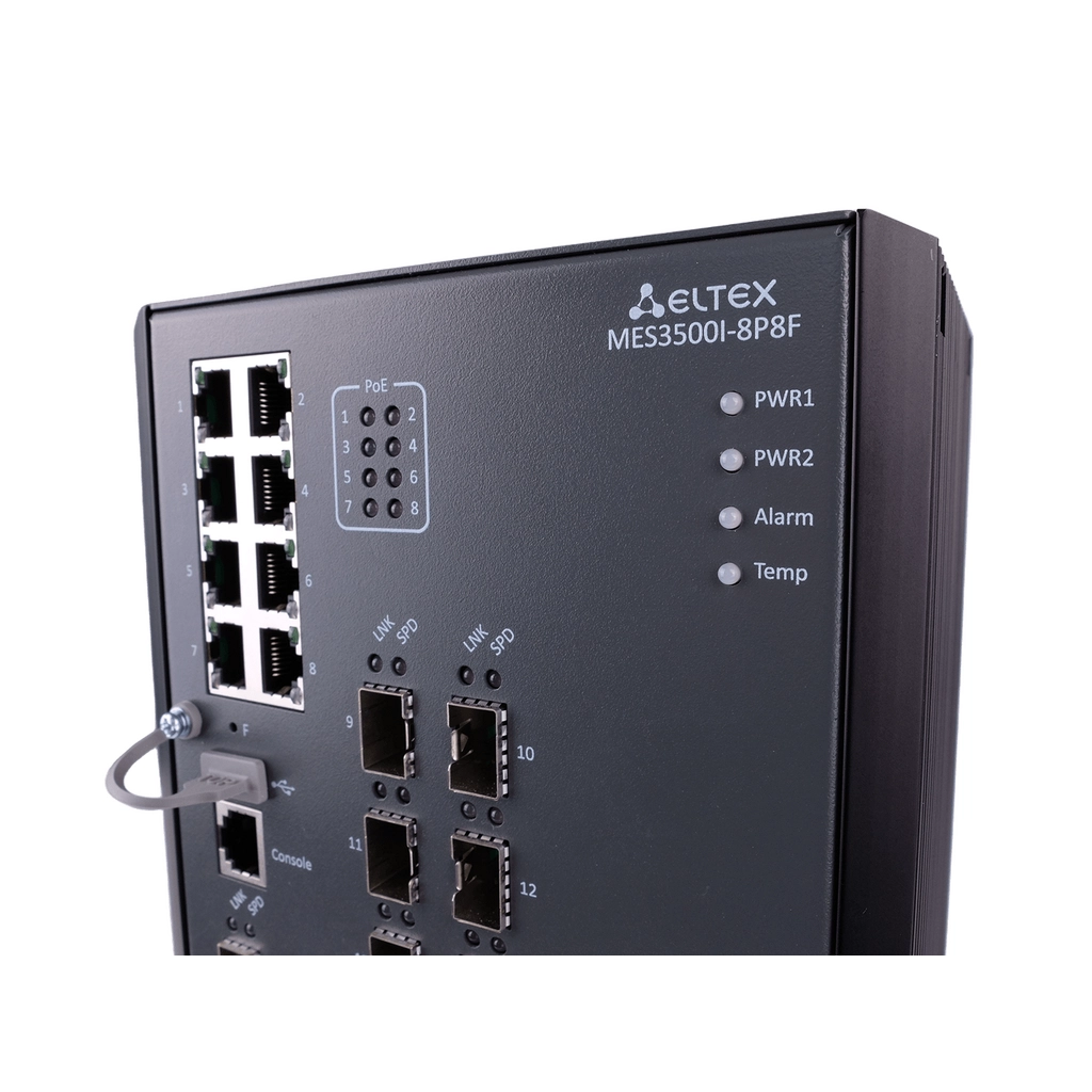 MES3500I-8P8F Eltex | Промышленный коммутатор 8 портов 1G PoE/PoE+, 8 портов 1G SFP и 2 порта 10G SFP+
