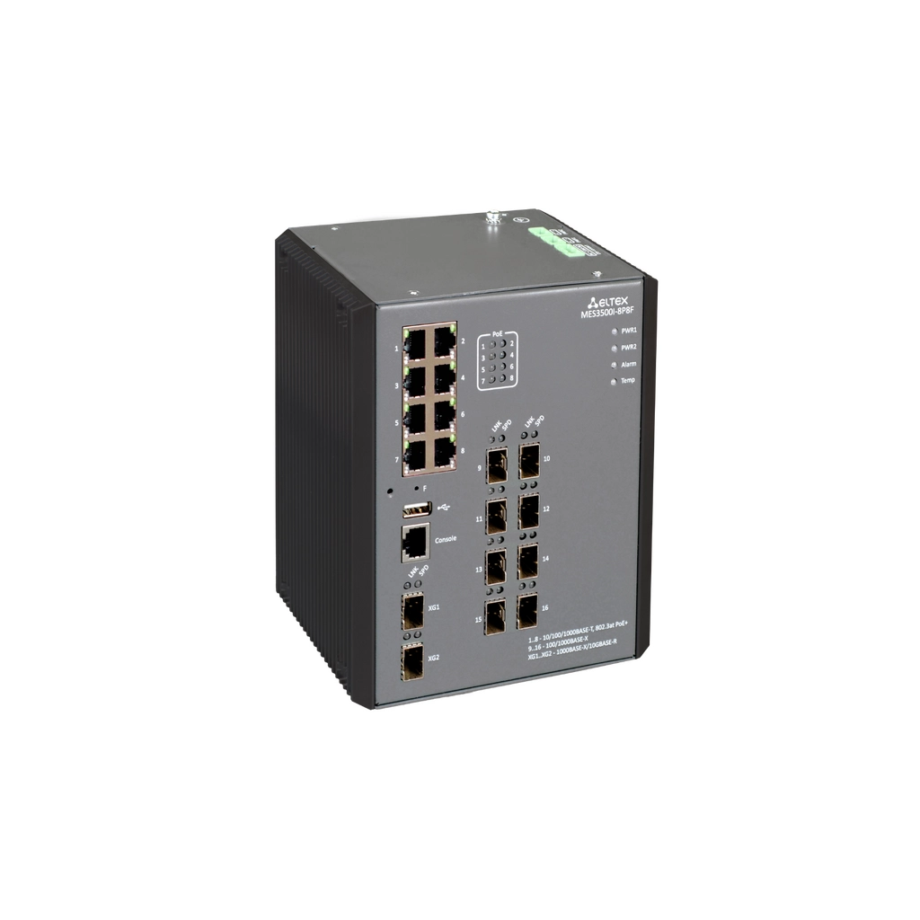 MES3500I-8P8F Eltex | Промышленный коммутатор 8 портов 1G PoE/PoE+, 8 портов 1G SFP и 2 порта 10G SFP+