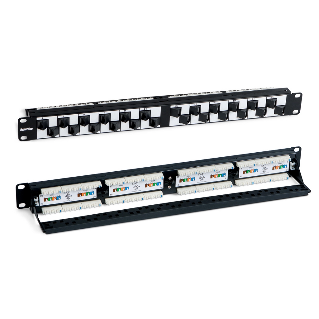 Патч-панель 19", 24 угловых порта RJ-45, кат.5E, 1U. Hyperline