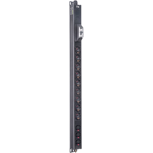ITK BASE PDU вертикальный PV1111 18U 1 фаза 16А 9 розеток SCHUKO (немецкий стандарт) + 3 розетки C13 кабель 2,6м вилка SCHUKO (немецкий стандарт)