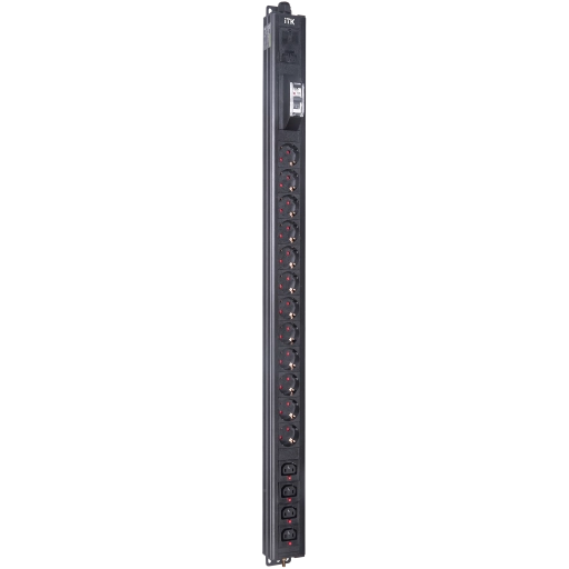 ITK BASE PDU вертикальный PV1111 22U 1 фаза 16А 12 розеток SCHUKO (немецкий стандарт) + 4 розетки C13 кабель 2,6м вилка SCHUKO (немецкий стандарт)
