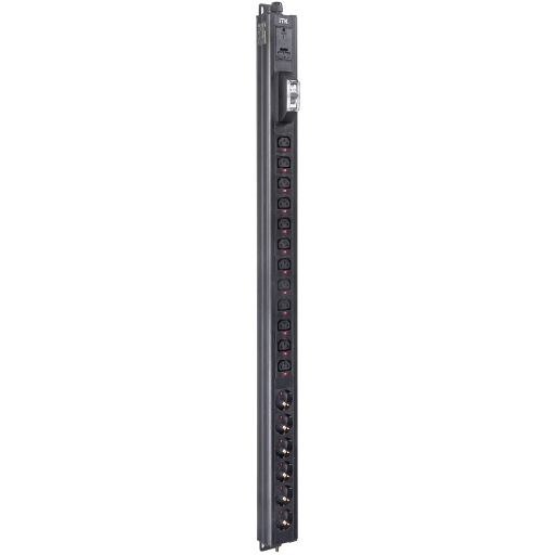 ITK BASE PDU вертикальный PV1111 23U 1 фаза 16А 6 розеток SCHUKO (немецкий стандарт) + 12 розеток C13 с клеммной колодкой и кабелем 3м вилка IEC60309 (промышленная)