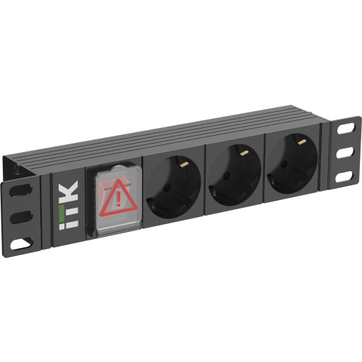 ITK PDU 3 розетки немецкий стандарт с LED выключателем 1U вход С14 без кабеля 10"