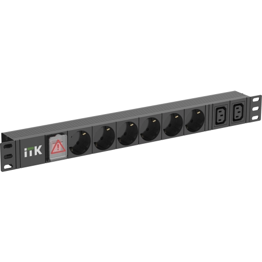 ITK PDU 6 розеток немецкий стандарт + 2 С13 с LED выключателем 1U кабель 2м вилка немецкий стандарт