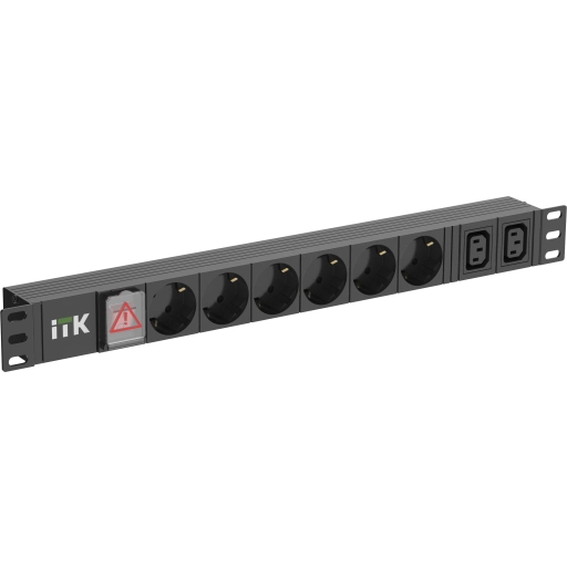 ITK PDU 6 розеток немецкий стандарт + 2 С13 c LED выключателем 1U вход С14 без кабеля алюминиевый профиль