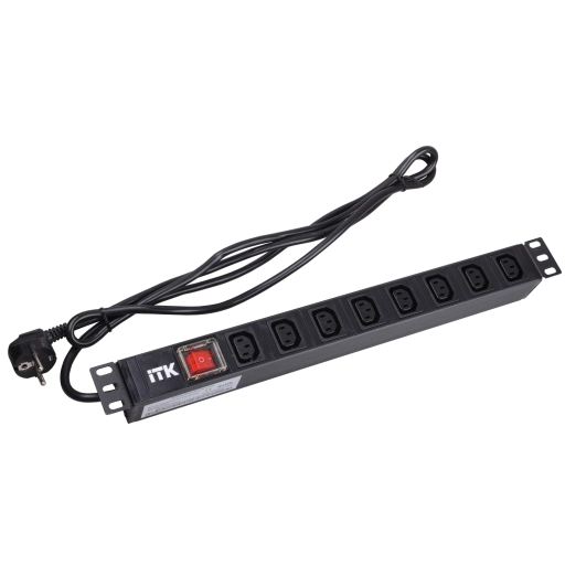 ITK PDU 8 розеток C13 с LED выключателем,1U, шнур 2м вилка нем.стандарт