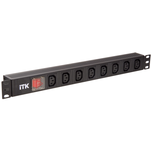 ITK PDU 8 розеток C13 с LED выключателем,1U, вх. С14, без шнура, алюминиевый профиль