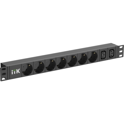 ITK PDU 7 розеток немецкий стандарт + 2 С13 1U кабель 2м вилка немецкий стандарт