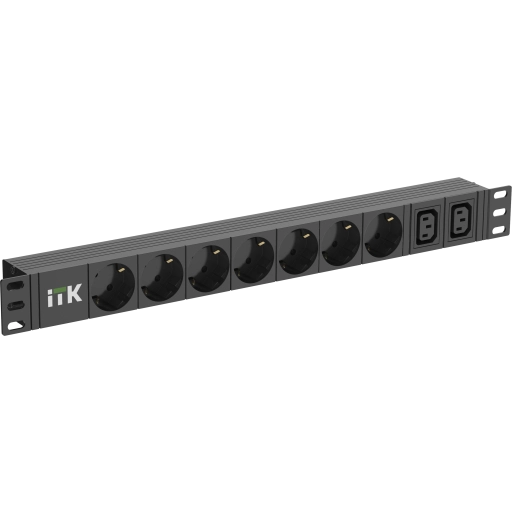 ITK PDU 7 розеток немецкий стандарт + 2 С13 1U кабель 2м вилка C14