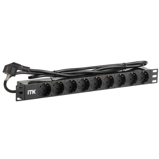 ITK PDU 9 розеток DIN49440 (нем. станд.) 1U, шнур 2м вилка DIN49441 (нем. станд.), алюминиевый профиль, черный