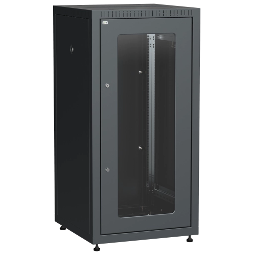 ITK LINEA E Шкаф напольный сетевой 19" 24U 600х600мм стеклянная передняя дверь задняя металлическая черный