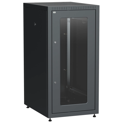 ITK LINEA E Шкаф напольный сетевой 19" 24U 600х800мм стеклянная передняя дверь задняя металлическая черный