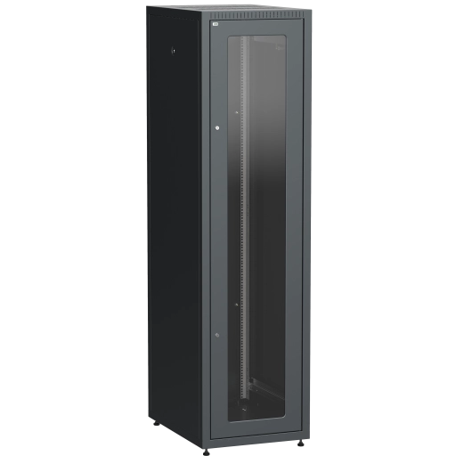 ITK LINEA E Шкаф напольный сетевой 19" 33U 600х800мм стеклянная передняя дверь задняя металлическая черный