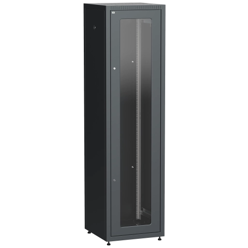 ITK LINEA E Шкаф напольный сетевой 19" 47U 600х600мм стеклянная передняя дверь задняя металлическая черный