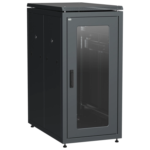 ITK LINEA N Шкаф сетевой 19" 24U 600х1000мм стеклянная передняя дверь задняя перфорированная черный