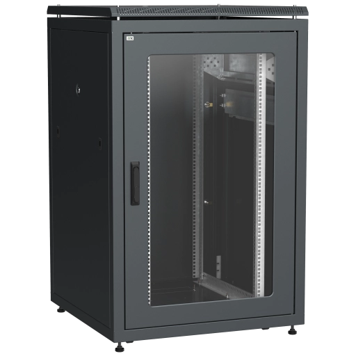 ITK LINEA N Шкаф сетевой 19" 24U 800х800мм стеклянная передняя дверь задняя металлическая черный