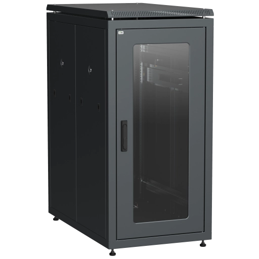 ITK LINEA N Шкаф напольный сетевой 19" 28U 800х1000мм стеклянная передняя дверь задняя металлическая черный