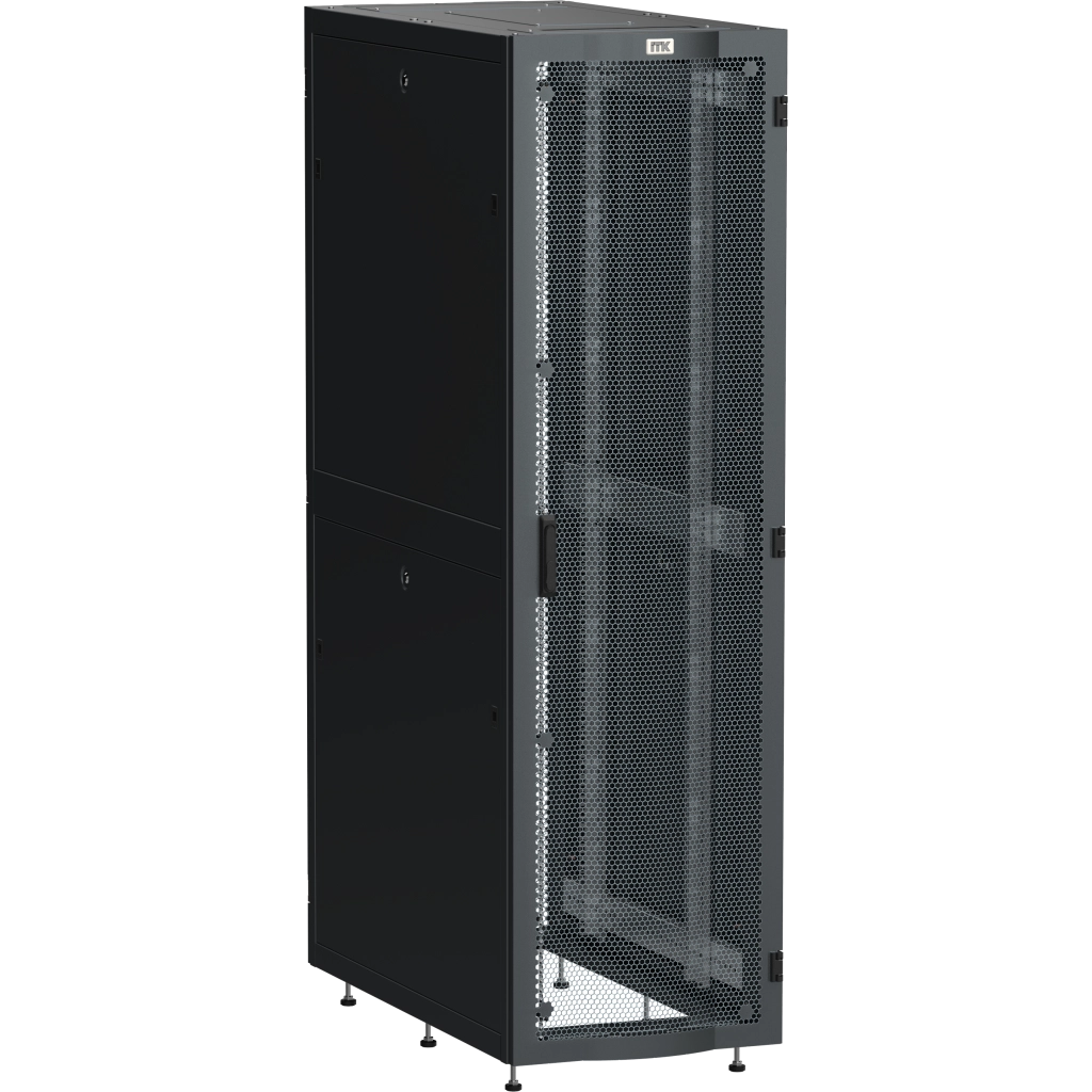 ITK LINEA S Шкаф серверный 19" 48U 600х1200мм передняя дверь двухстворчатая перфорированная задняя дверь перфорированная черный RAL 9005