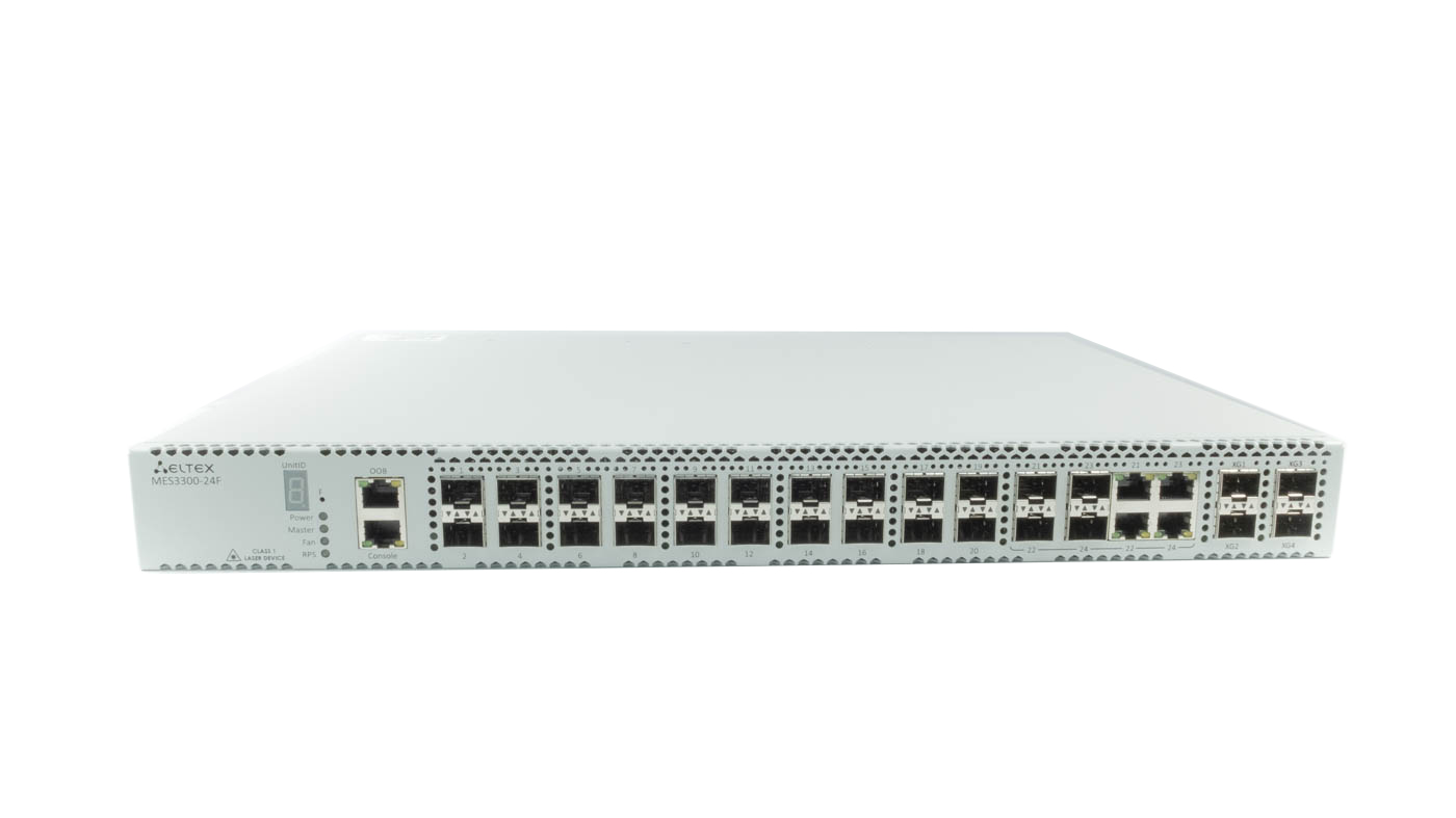MES3300-24F Eltex | Коммутатор 20 портов SFP, 4 combo-порта 1G, 4 порта SFP+, 1 порт OOB